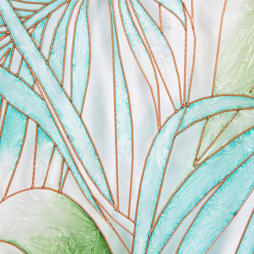 Green and Gold Tropical Leaf Tiffany Glass Framed Wall Decor Set