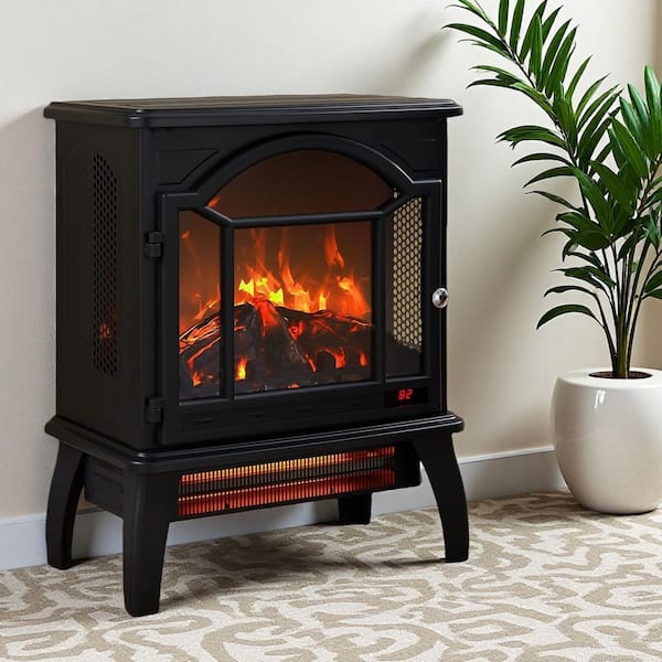 18 in. 3D Flame Freestanding Electric Fireplace Stove in Black Quartz Fireplace Stove with Remote Control