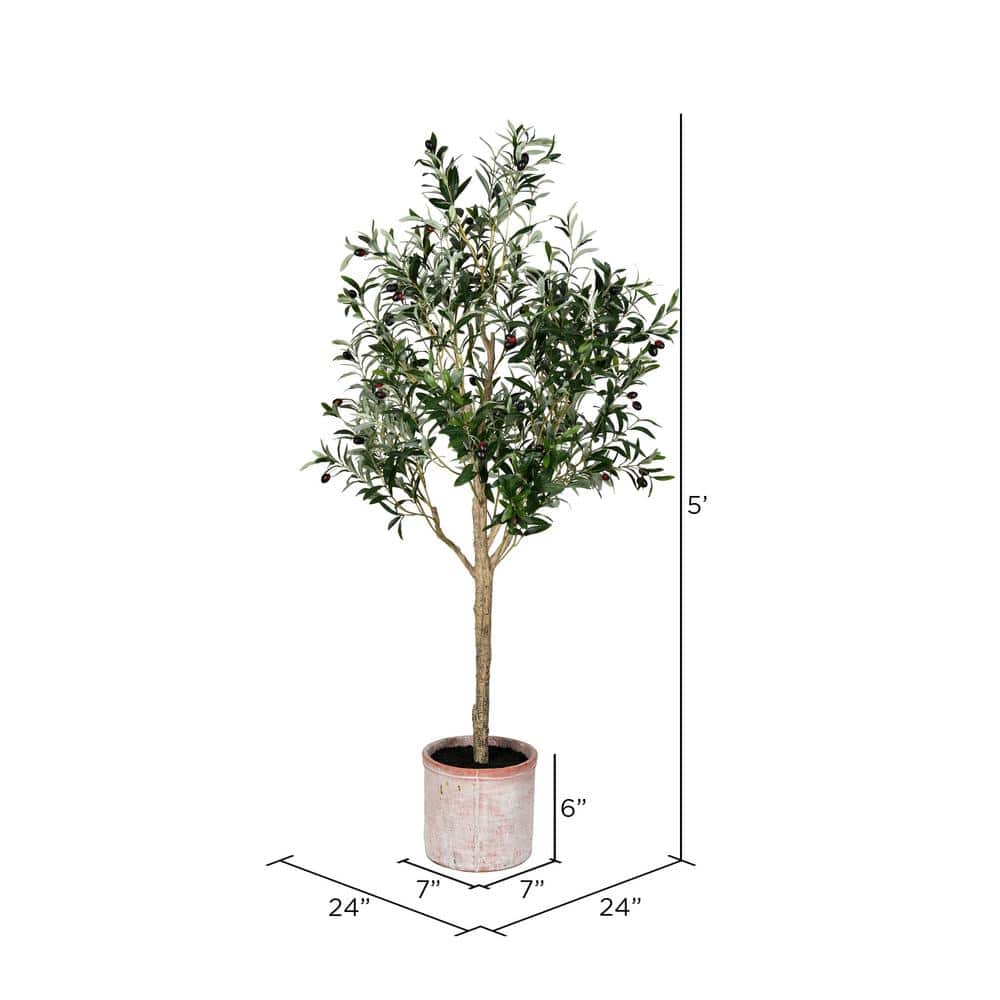 Lush Lifelike Potted Olive Tree with 56 Olives - 63" Height