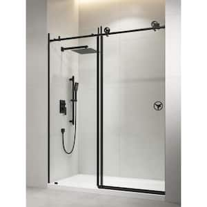 60 in. W x 76 in. HSliding Frameless Shower Door in Matte Black with Clear Glass