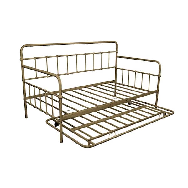 URTR Bronze Twin Size Metal Daybed with Trundle, Space Saving Metal Platform Bed Frame with Handles, Casters and Metal Slats