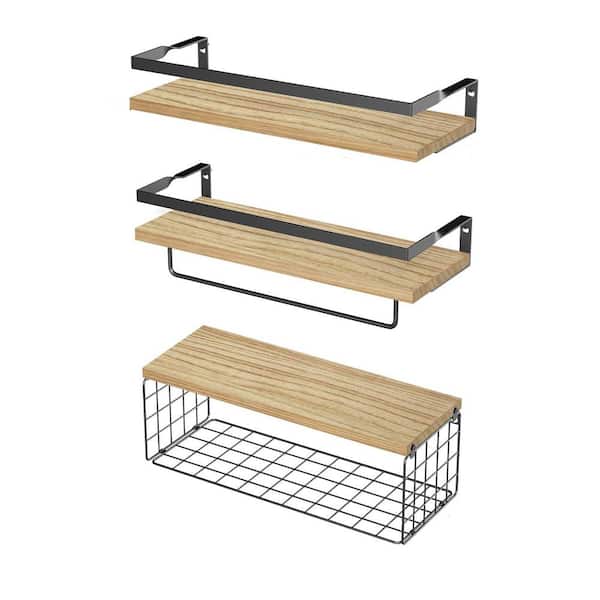 Unbranded 16 in. W x 6 in. D Light Brown Wood Floating Decorative Wall Shelf (Set of 3)