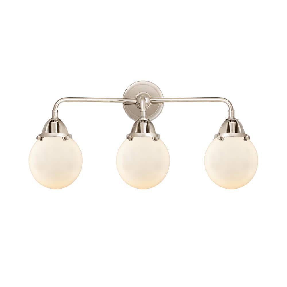 Beacon 24 in. 3-Light Polished Nickel, Matte White Vanity Light with White Glass Shade price history on PriceWatchPro