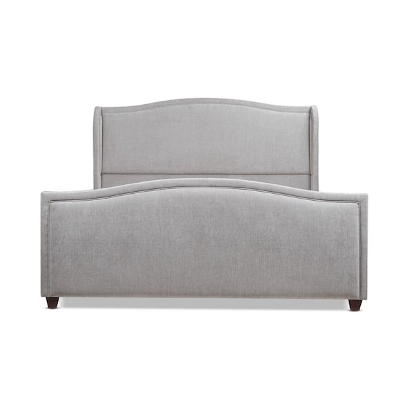 Jennifer Taylor Carmen Queen Upholstered Wingback Panel Bed Frame, Silver Grey Polyester