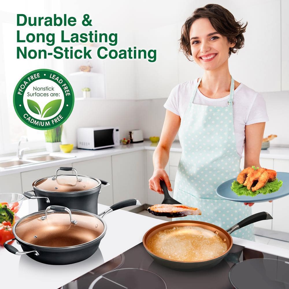 14-Piece Copper Non-Stick Aluminum Cookware Set