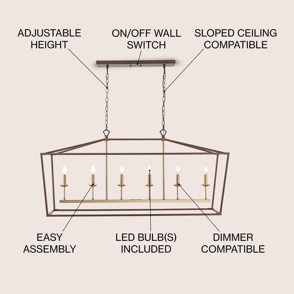 Transitional Geometric Bronze 6-Candle Pendant Light