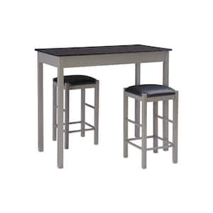 Tahoe Grey Wood with Black Faux Marble Top 3-Piece Tavern Set
