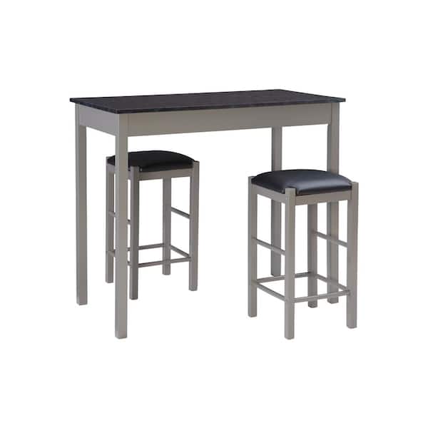 Linon Home Decor Tahoe Grey Wood with Black Faux Marble Top 3-Piece Tavern Set