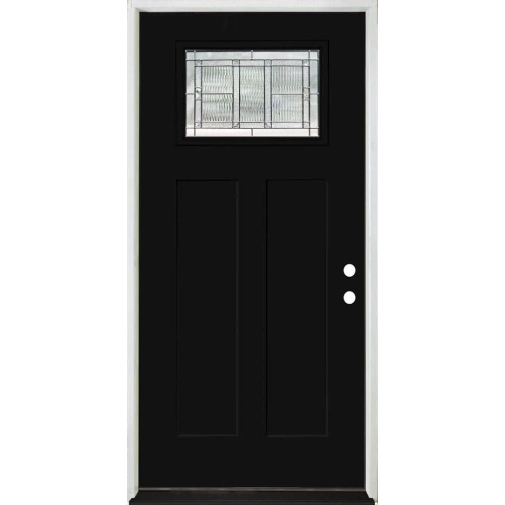 Steves & Sons PROMO Legacy 36 in. x 80 in. Left Hand Inswing Belmont 1/4  Lite Decorative Glass Black Fiberglass Prehung Front Door SIP0000012117 -  The