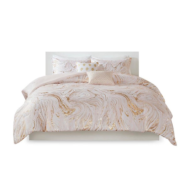 Intelligent Design Natalia 5-Piece Blush/Gold King/Cal King Metallic Printed Comforter Set