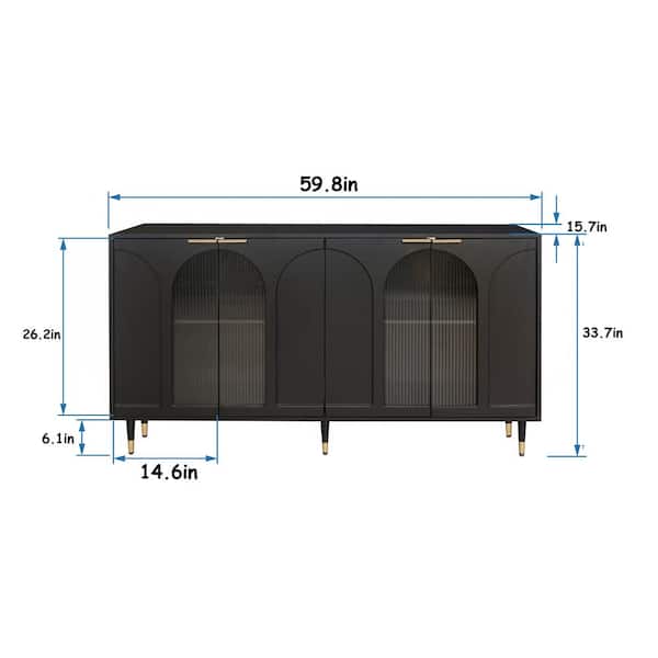 FUNKOL 15.75-in W x 59.84-in D x 33.46-in H in Black Lacquered Wooden Ready to Assemble Floor Kitchen Cabinet with Storage