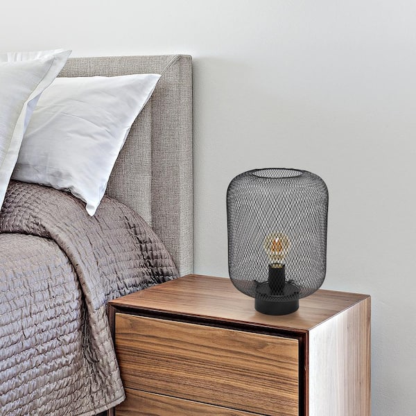 12 in. Black Metal Mesh Industrial Table Lamp