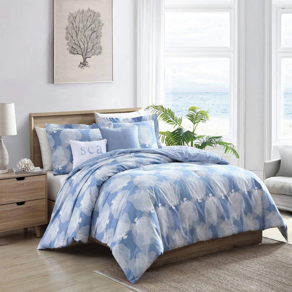 Tommy Bahama Ohana 5-Piece Blue Botanical Cotton King Bonus Comforter Set - 1