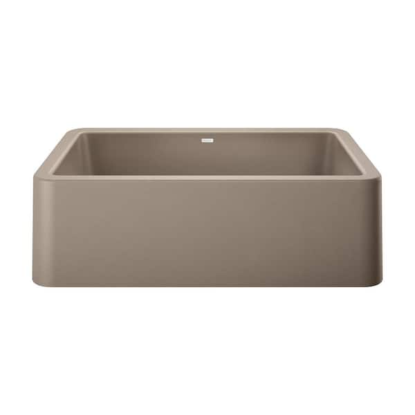 null IKON Farmhouse Apron-Front Granite Composite 33 in. Single Bowl Kitchen Sink in Truffle
