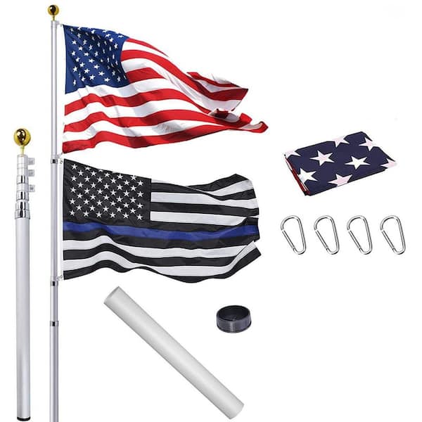 20 ft. Aluminum Telescoping Flagpole, Extra Thick Heavy-Duty Aluminum Outdoor Flagpole