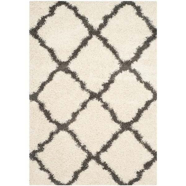 Dallas Shag Ivory/Dark Gray 6 ft. x 9 ft. Geometric Diamond Trellis Area Rug