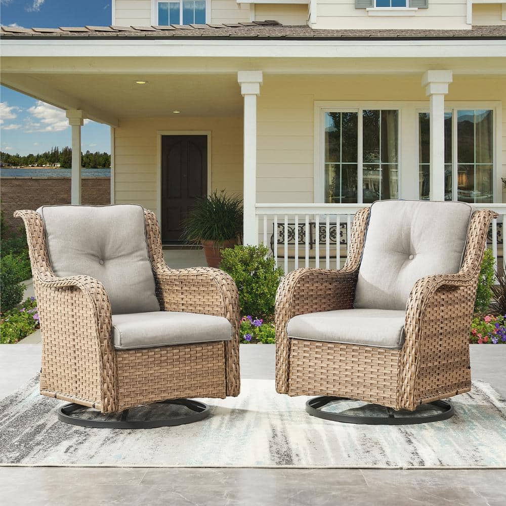 Gymojoy Carolina Wicker Outdoor Rocking Chair with Beige Cushions GM110 ...