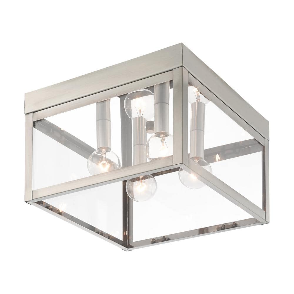 Nyack Brushed Nickel 4-Light Outdoor Flush Mount with Clear Glass