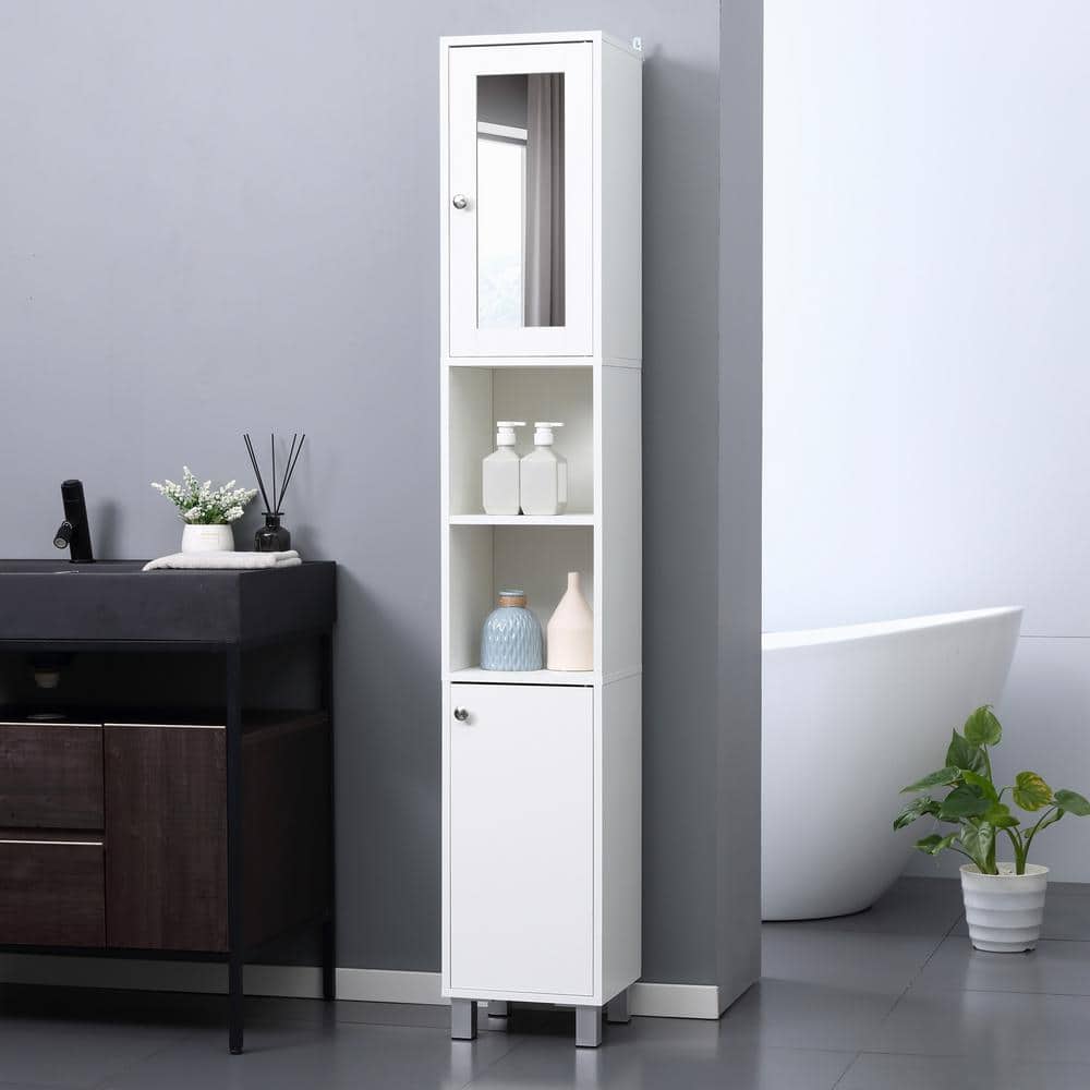 White Tall Minimalist Storage Cabinet with Adjustable Shelving