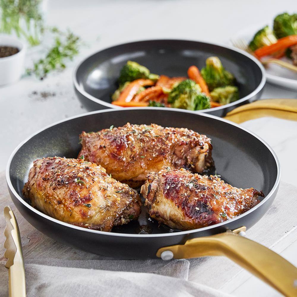 Black and Gold 14-Piece Nonstick Cookware Set with Glass Lids
