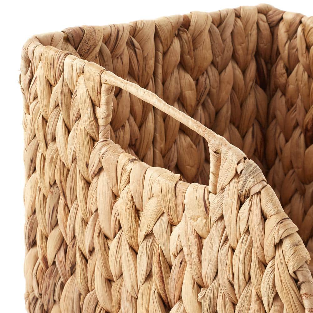 Natural Water Hyacinth Woven Rectangular Storage Baskets with Handles