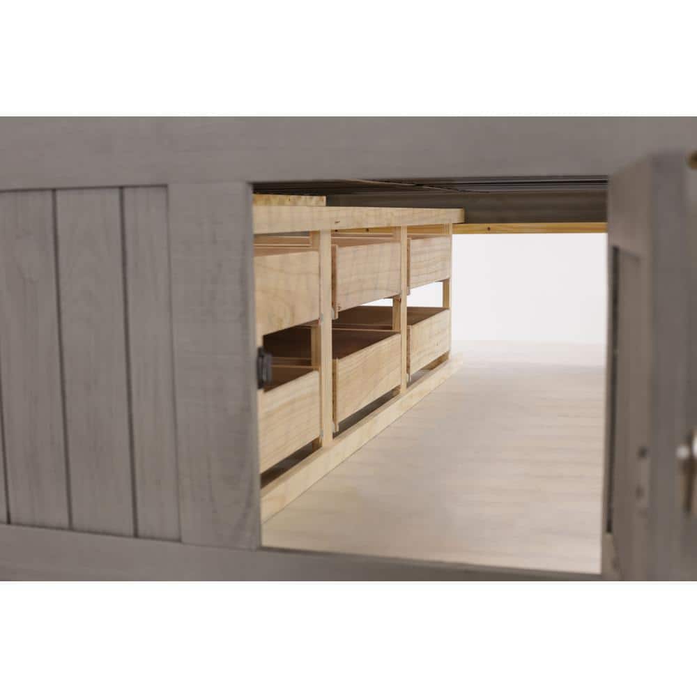 Charcoal Gray Twin Wood Captain's Bed with Storage and Bookcase