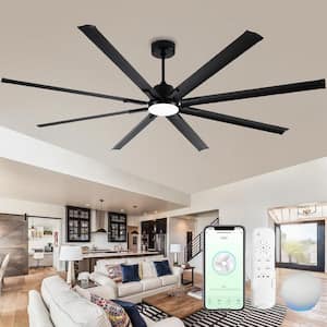 84 in. Indoor Black Ceiling Fans with Light, with Modern 8-Aluminum Blades, Noiseless DC Motor for Garage or Pool Area