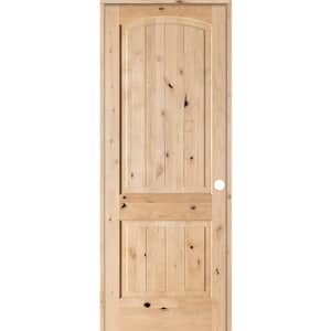 24 in. x 96 in. Knotty Alder 2 Panel Top Rail Arch V-Groove Solid Wood Left-Hand Single Prehung Interior Door