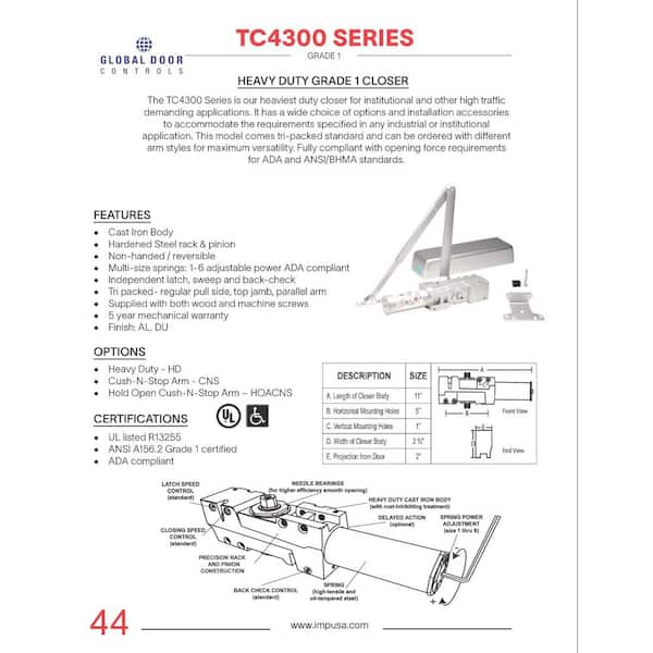 Global Door Controls Heavy Duty Commercial Grade 1-Door Closer in