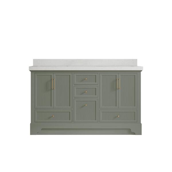 Willow Collections Alys 60 in. W x 22 in. D x 36 in. H Double Sink Bath Vanity in Evergreen with 2 in. Carrara Quartz Top