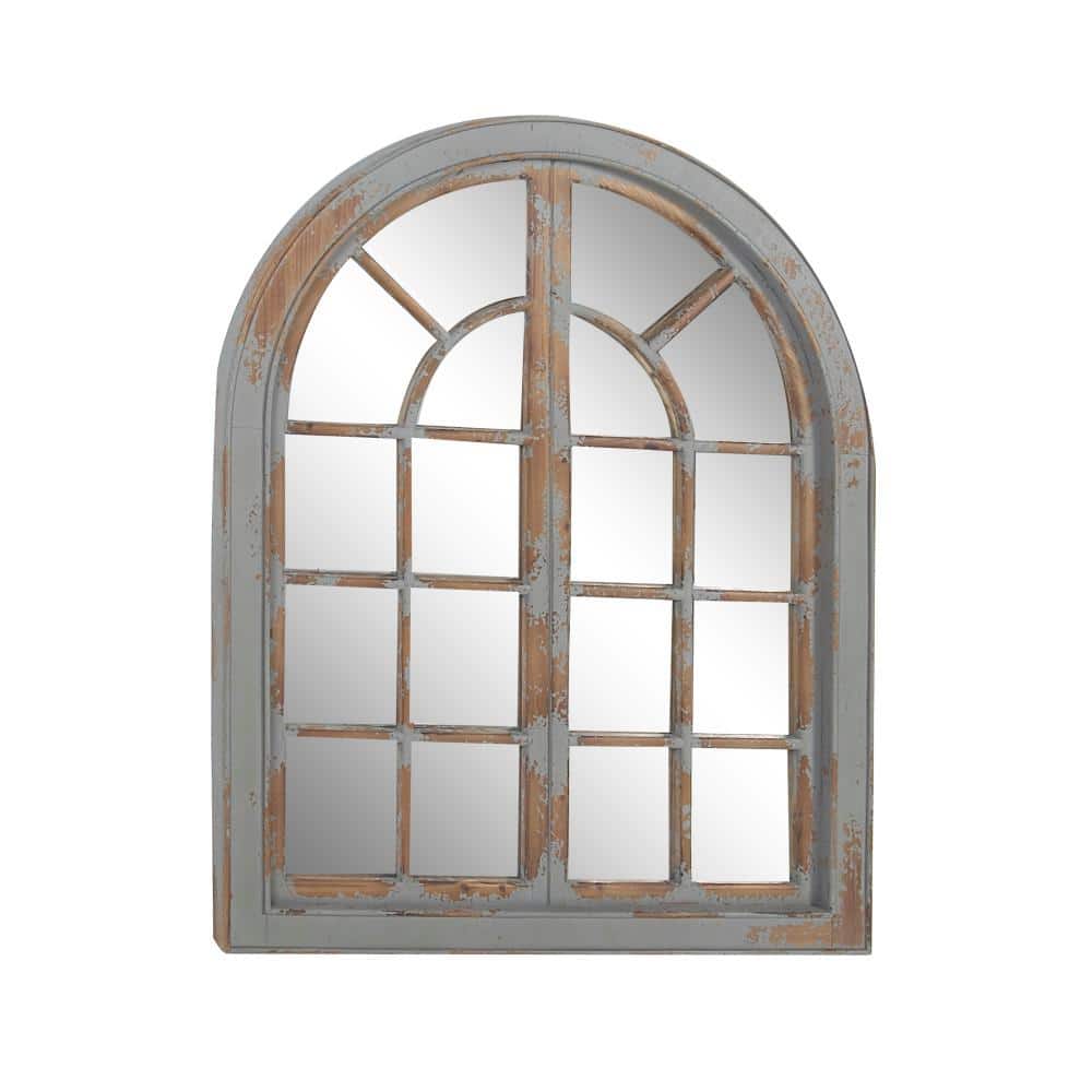 Gray and Brown Weathered Nautical Windowpane Wall Mirror