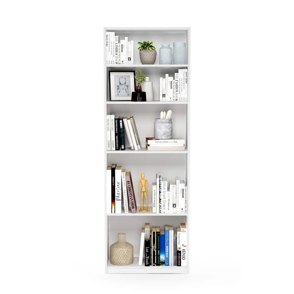 White Adjustable 5-Shelf Composite Wood Bookcase