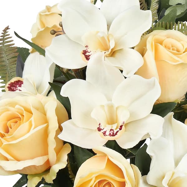 LIVING LUXURY 18 in. Ivory Champagne Artificial Mixed Rose