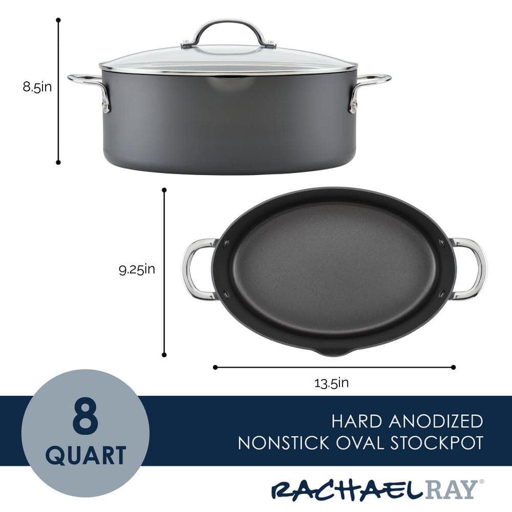 Gray Hard Anodized Nonstick Oval Pasta Pot with Glass Lid