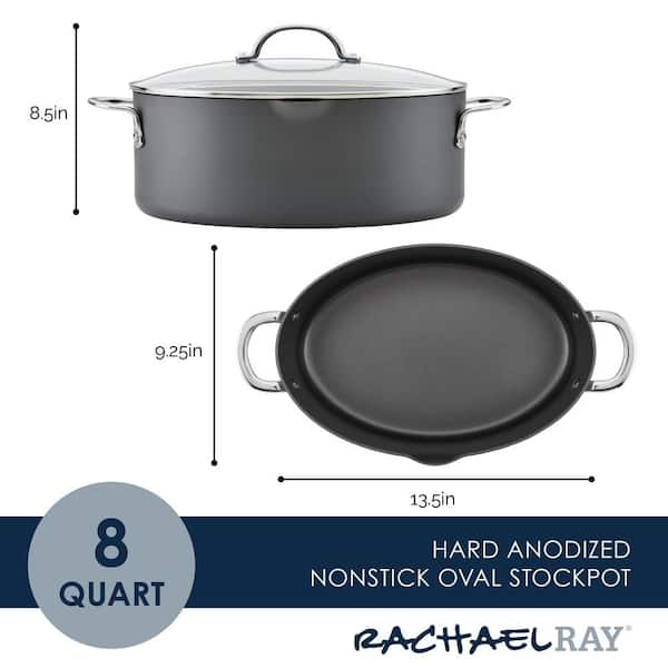 Rachael Ray 8qt Hard Anodized Nonstick Oval Pasta Pot and Braiser Gray