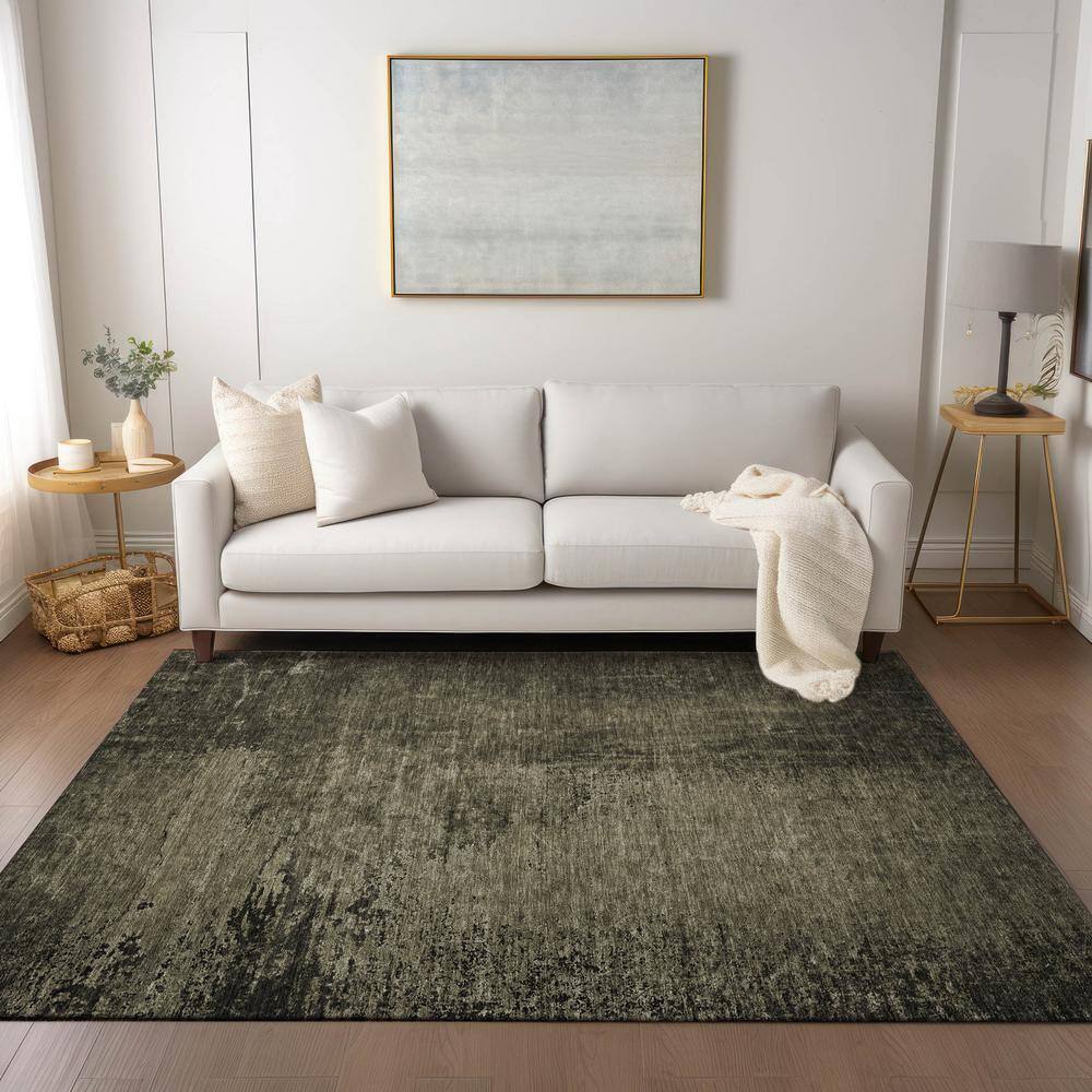 Gray Flat Woven Rectangular Washable Synthetic Rug 2'6" x 3'10"