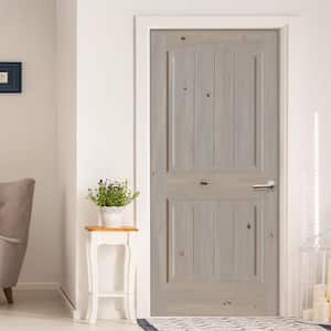 32 in. x 80 in. Knotty Alder 2 Panel Left-Hand Arch V-Groove Provincial Stain Solid Wood Single Prehung Interior Door