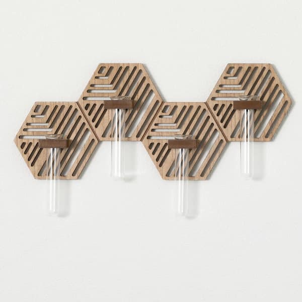 SULLIVANS 15.75 in. Wood Hexagon Test Tube Planter Wall Decor