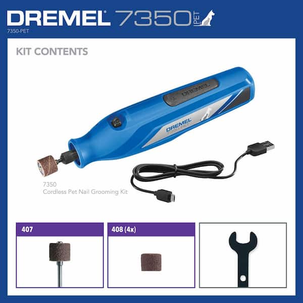 Dremel Dog Nails 7300 Series Cordless Pet Nail Grinder Rotary Tool with  Charger and Accessories 7300-PT - The Home Depot