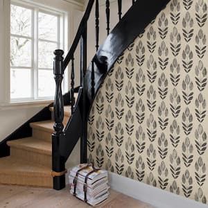Garland Black Block Tulip Paper Non-Pasted Wallpaper Roll (Covers 56.4 Sq. Ft.)