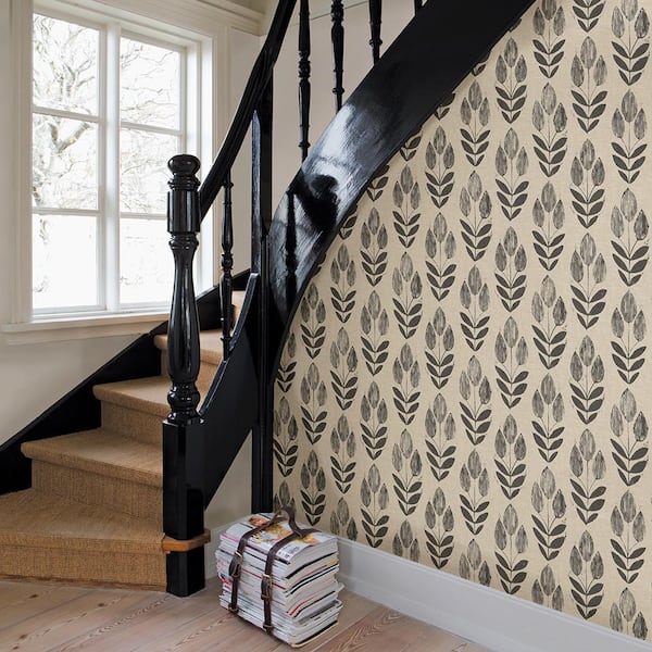 Garland Black Block Tulip Paper Non-Pasted Wallpaper Roll (Covers 56.4 Sq. Ft.)