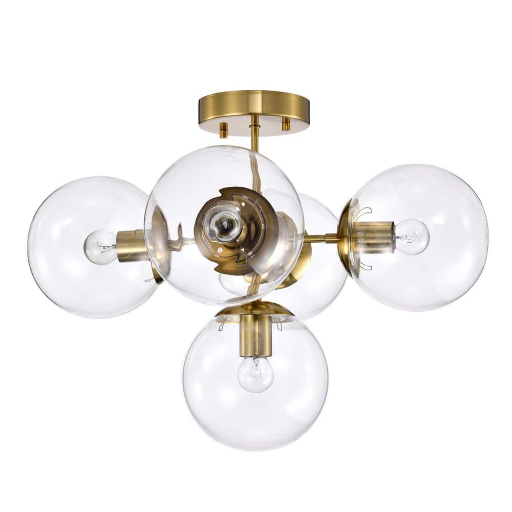 Modern Polished Gold 5-Light Globe Semi-Flush Mount Ceiling Light