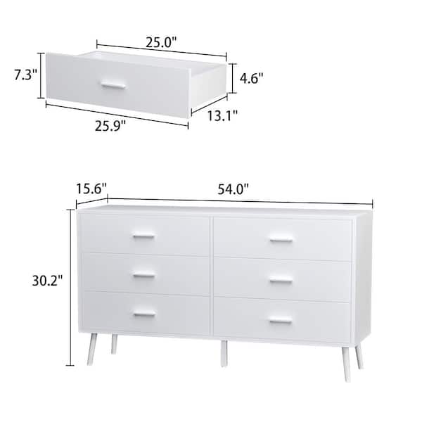 FUFU&GAGA 6-Drawers White Wood Chest of Drawer Accent