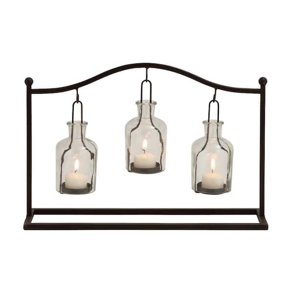 Litton Lane Black Metal Hanging Bottle Decorative Candle Lantern