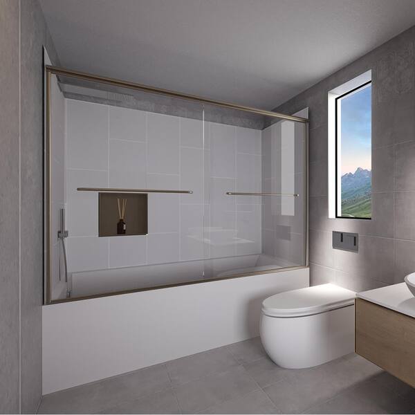 NuVo Dove Grey-Rainier 60 in. L x 32 in. W x 83 in. H Rectangular Tub/ Shower Combo Unit in Brushed Nickel Left Drain