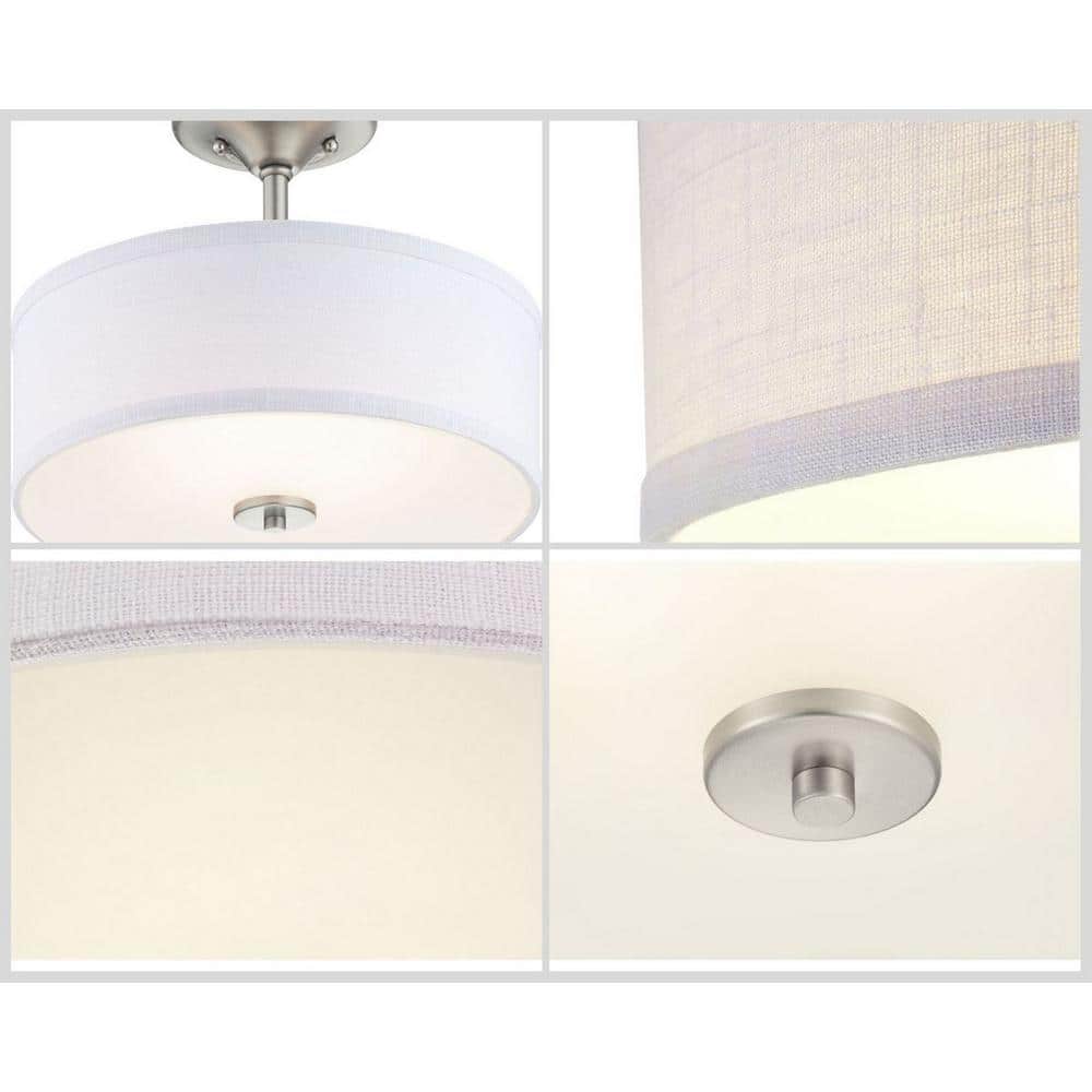 Brushed Nickel LED Semi-Flush Ceiling Light with Glass Shade