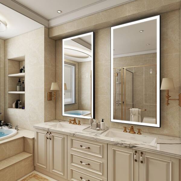 WELLFOR 60-in x 28-in Dimmable Lighted Silver Fog Free Frameless Bathroom Vanity Mirror | TRX-957AM