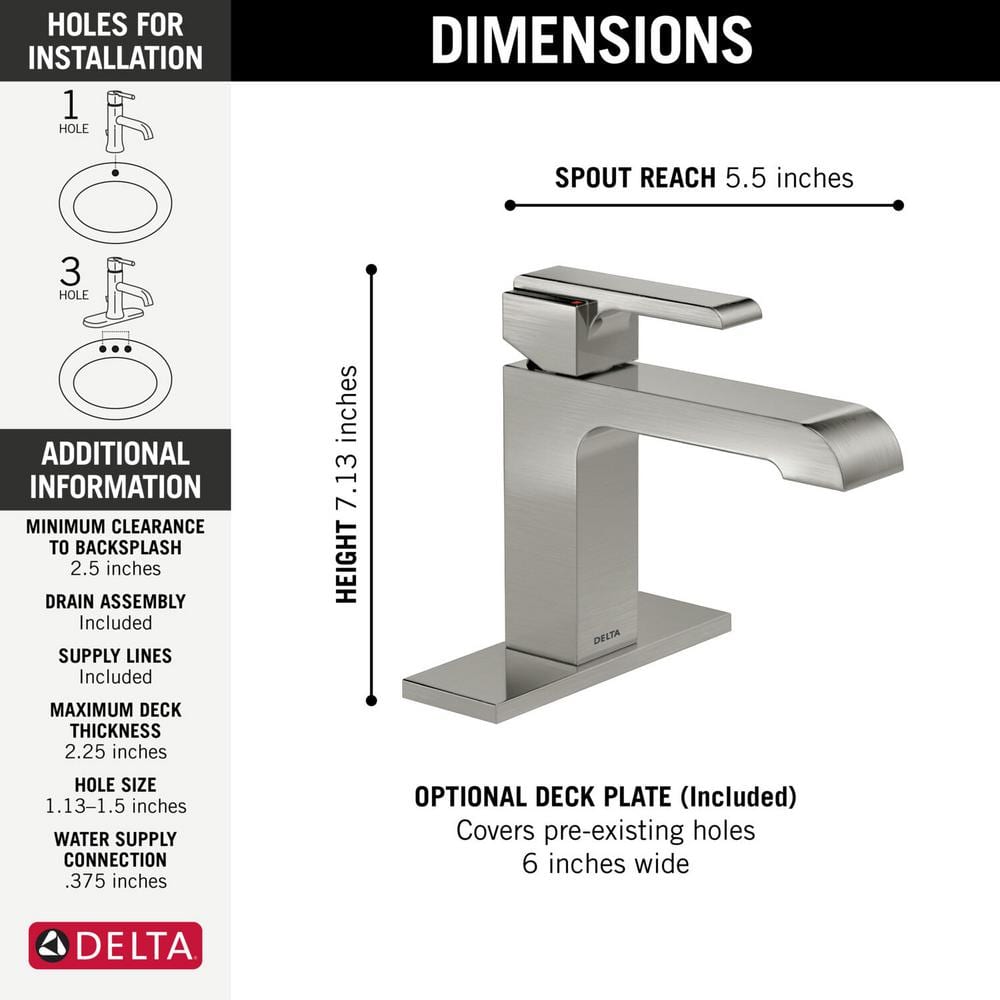 Ara Brushed Nickel Single Handle Bathroom Faucet with Drain Assembly
