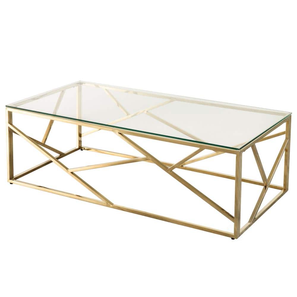FABULAXE Decorative Rectangular Glass Top Metal Modern Coffee Table