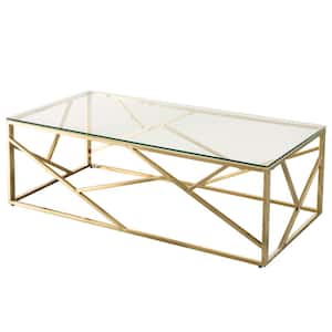 Decorative Rectangular Glass Top Metal Modern Coffee Table, Gold, 23.75 in. W x 47.25 in. D x 15.75 in. H